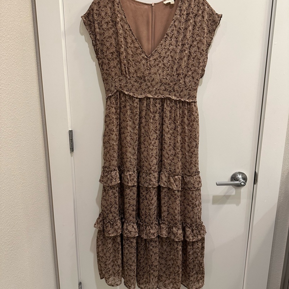 Floral Brown Midi Dress